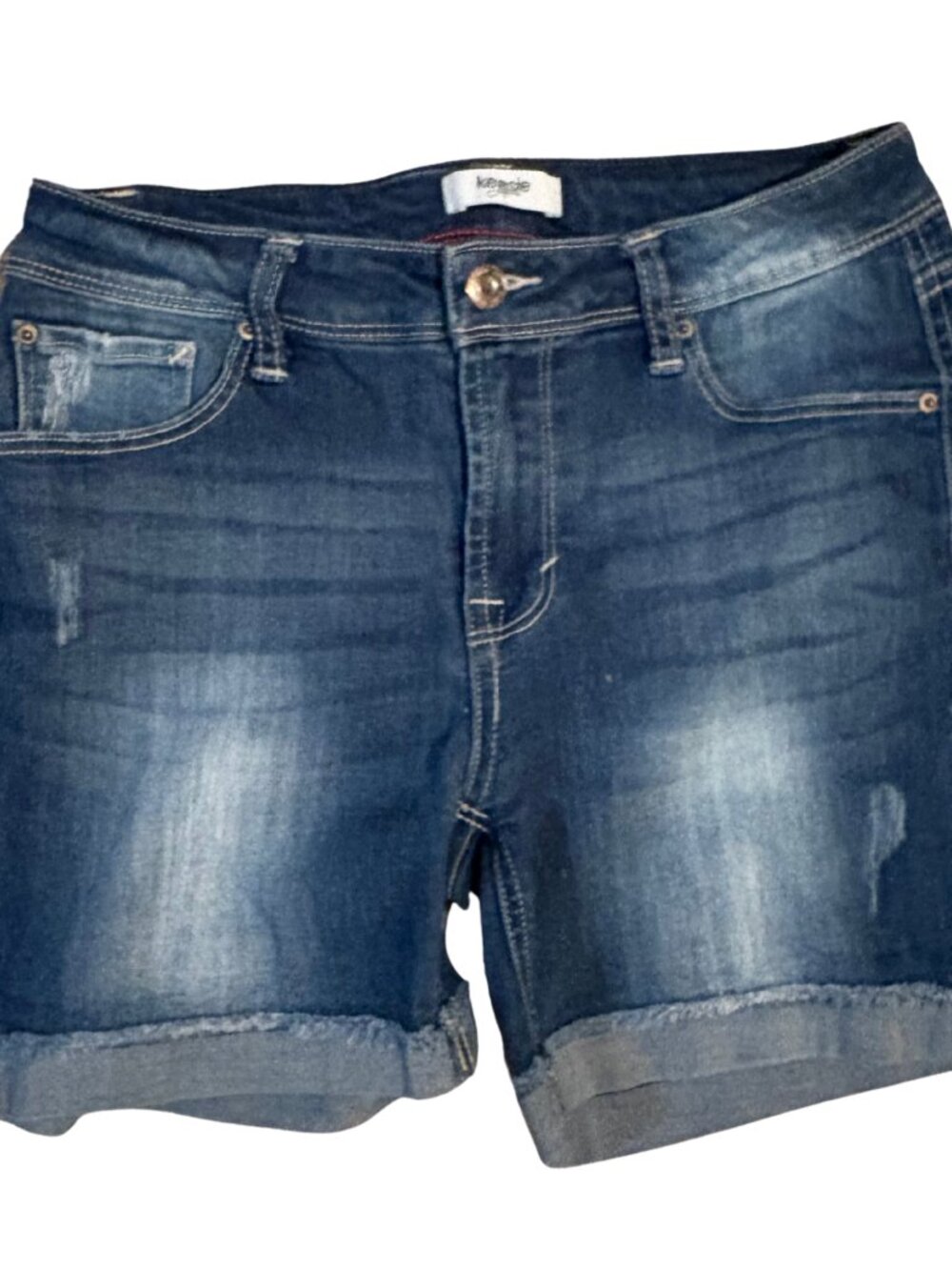 Kensie Jeans Denim Shorts Size 2 Blue Mid Rise Cuffed Stretch Distressed